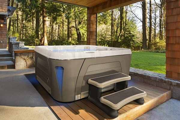 Serenity hot tub in backyard